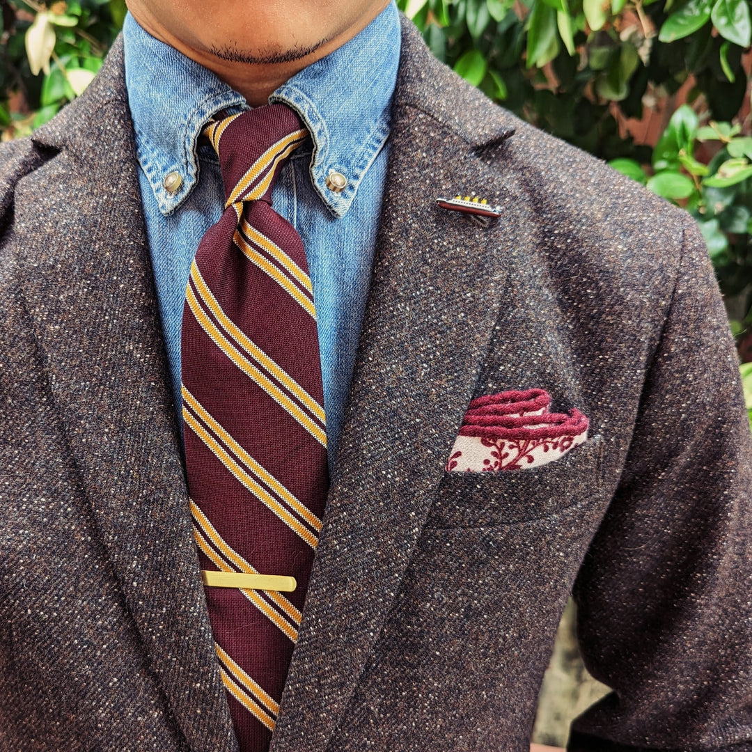 Glen Garnet Silk &amp; Cotton Stripe Tie