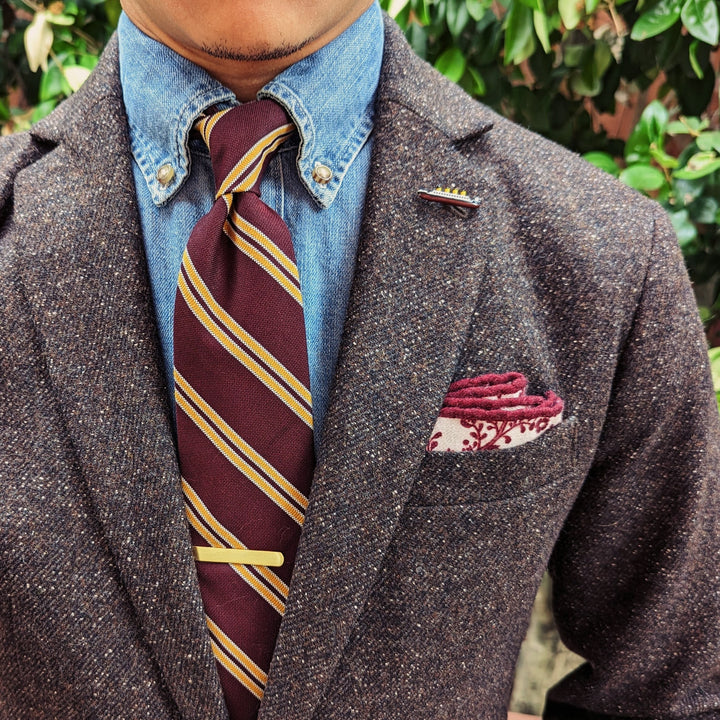 Glen Garnet Silk &amp; Cotton Stripe Tie
