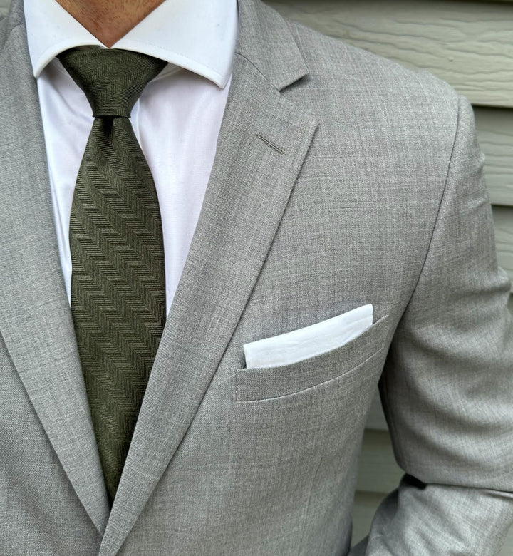 Scott Dark Olive Herringbone Solid Tie