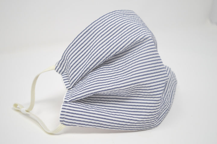 Navy Seersucker Reusable Face Mask With Elastic Straps