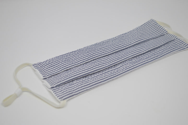Navy Seersucker Reusable Face Mask With Elastic Straps