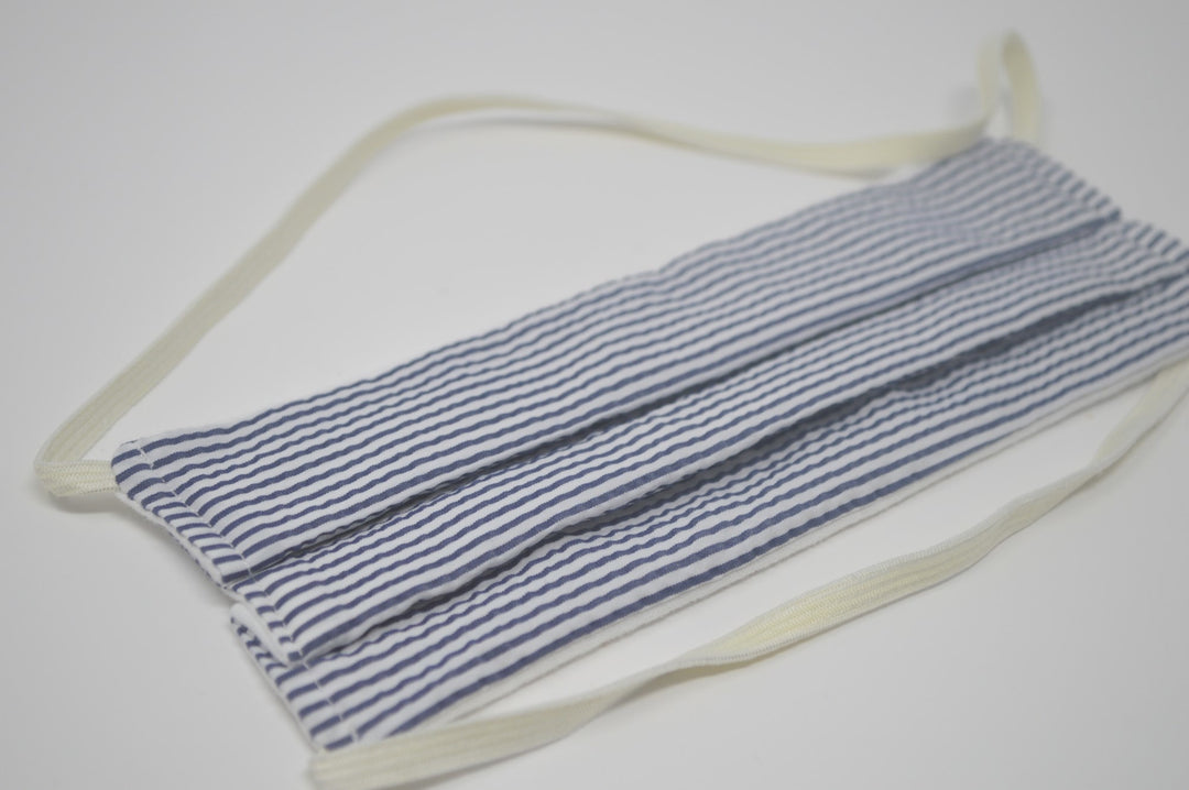 Kids Navy Seersucker Reusable Face Mask With Elastic Straps