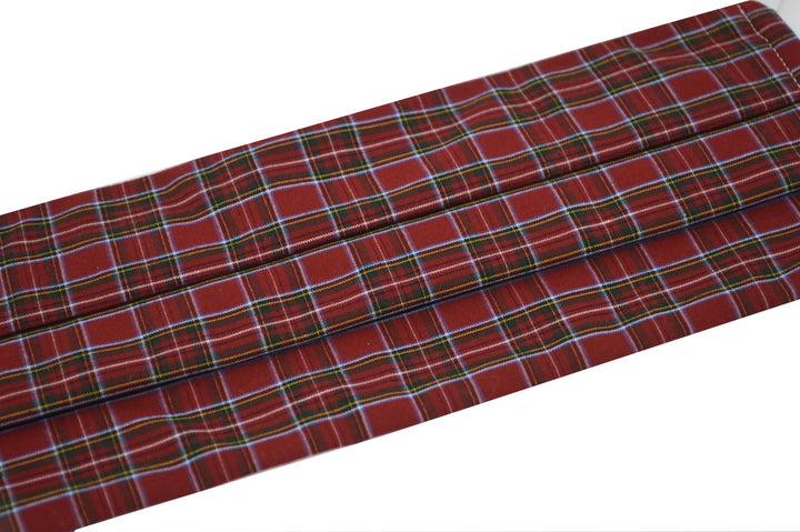 Maroon Plaid Pleated Face Mask With Nose Bridge