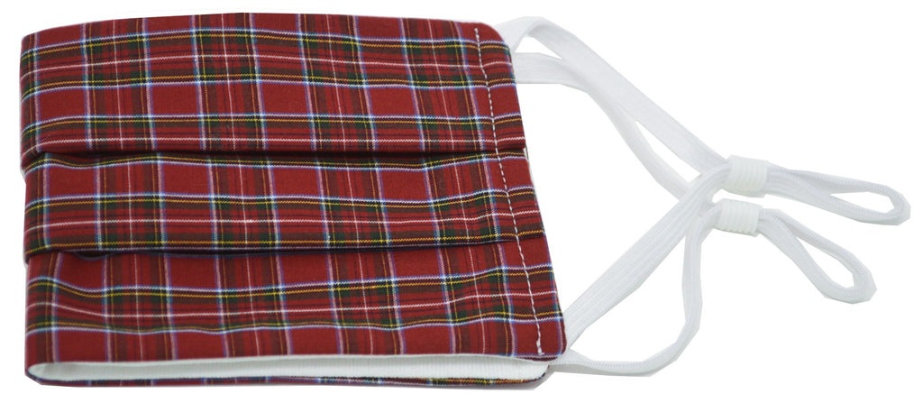 Maroon Plaid Pleated Face Mask With Nose Bridge