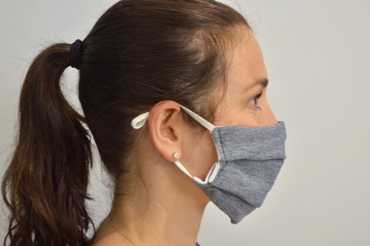 Navy Chambray Reusable Face Mask With Elastic Straps