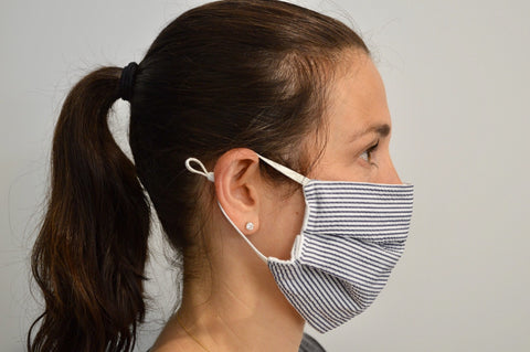 Navy Seersucker Reusable Face Mask With Elastic Straps