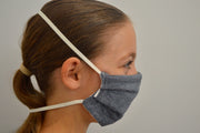 Kids Navy Chambray Reusable Face Mask With Elastic Straps