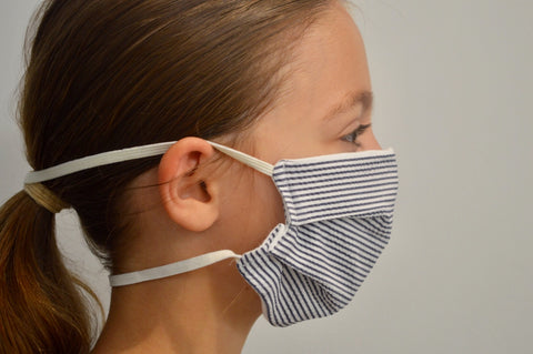 Kids Navy Seersucker Reusable Face Mask With Elastic Straps